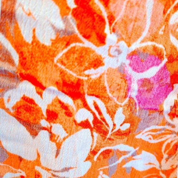 TORRID PLUS SIZE LACE- UP TEA LENGTH CRINKLE GAUZE FLORAL CORAL DRESS. - Picture 7 of 16